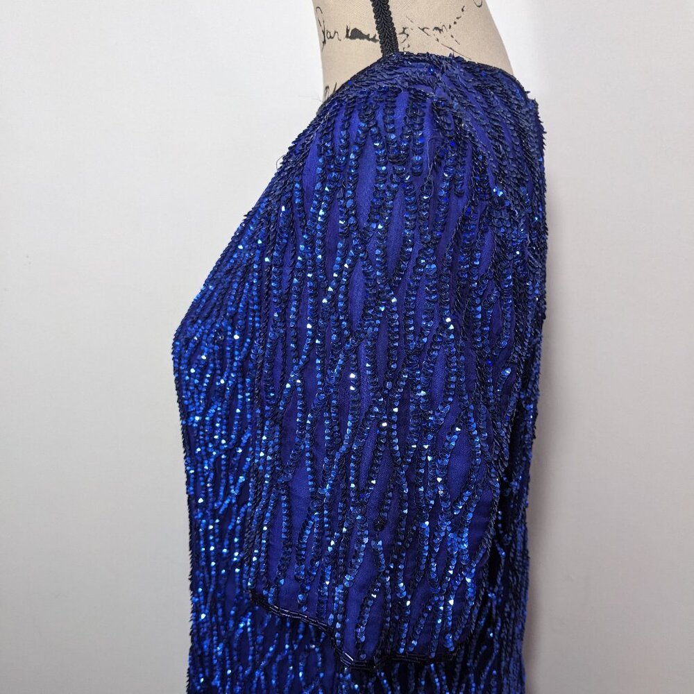 NWT STENAY Blue 100% Silk Sequined Formal Holiday Evening Dress Classy 16 - Picture 6 of 15